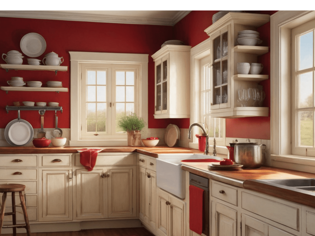 Using red in your rustic kitchen decor can be a bold move. Here are 32 kitchen decorating ideas using red as an accent color, wall color, island color, or main color.