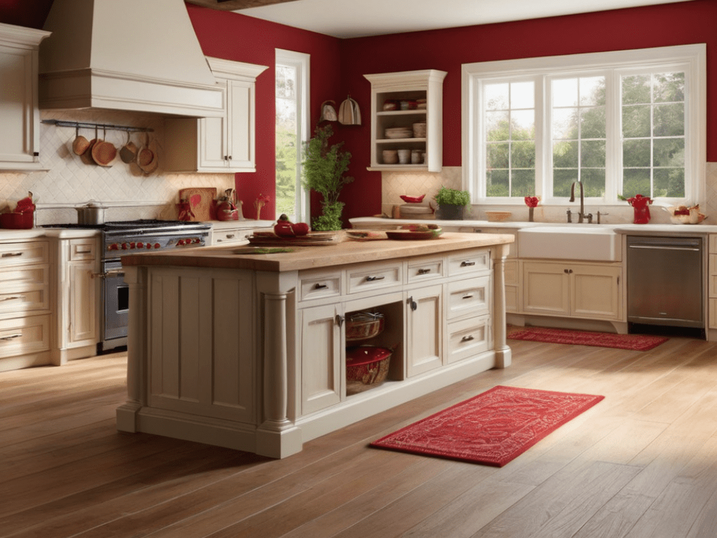 Using red in your rustic kitchen decor can be a bold move. Here are 32 kitchen decorating ideas using red as an accent color, wall color, island color, or main color.