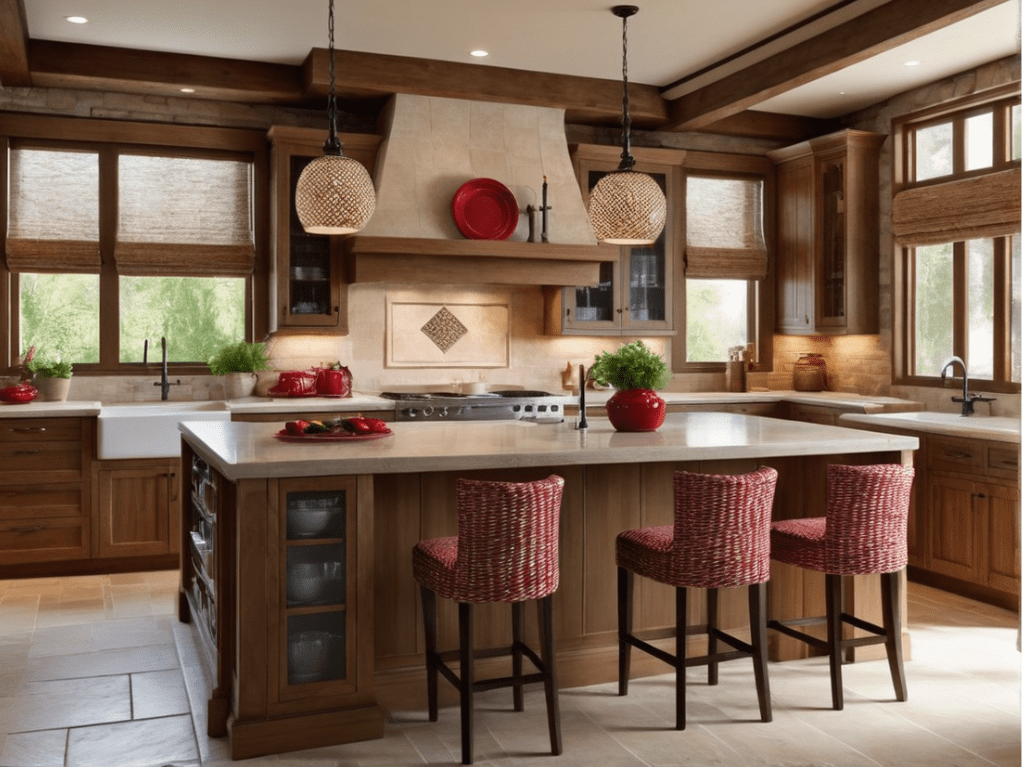 Using red in your rustic kitchen decor can be a bold move. Here are 32 kitchen decorating ideas using red as an accent color, wall color, island color, or main color.