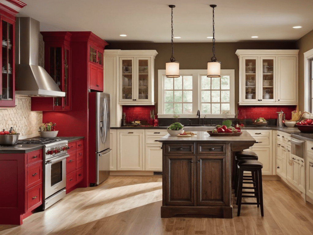 Using red in your rustic kitchen decor can be a bold move. Here are 32 kitchen decorating ideas using red as an accent color, wall color, island color, or main color.