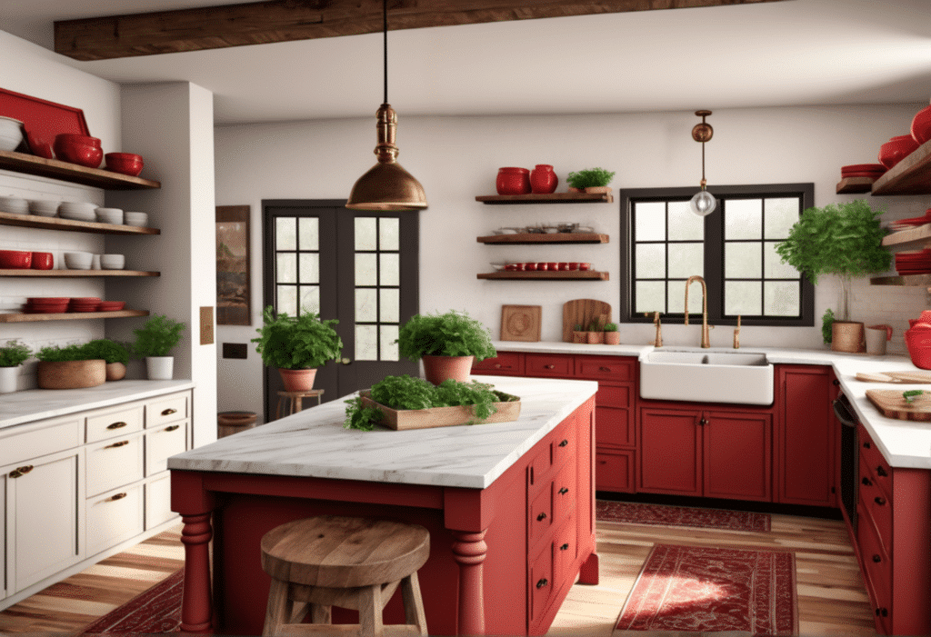 red kitchen decor red cabinets farmhouse aesthetic