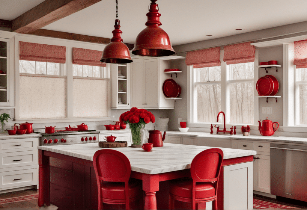 bold red kitchen decor farmhouse aesthetic