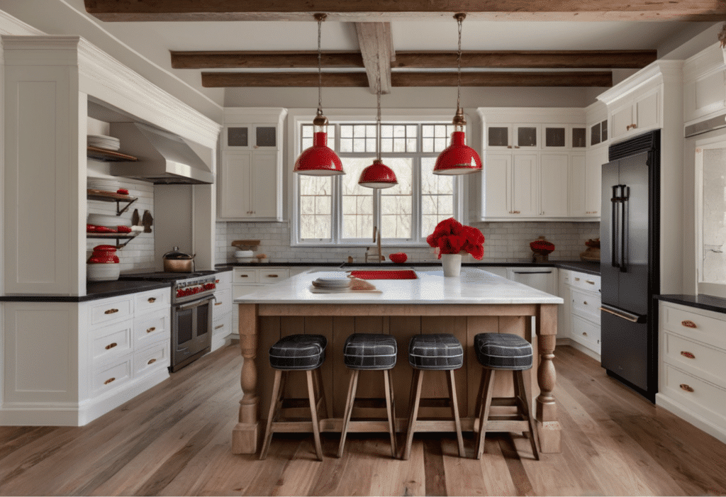 red kitchen accent decor farmhouse aesthetic