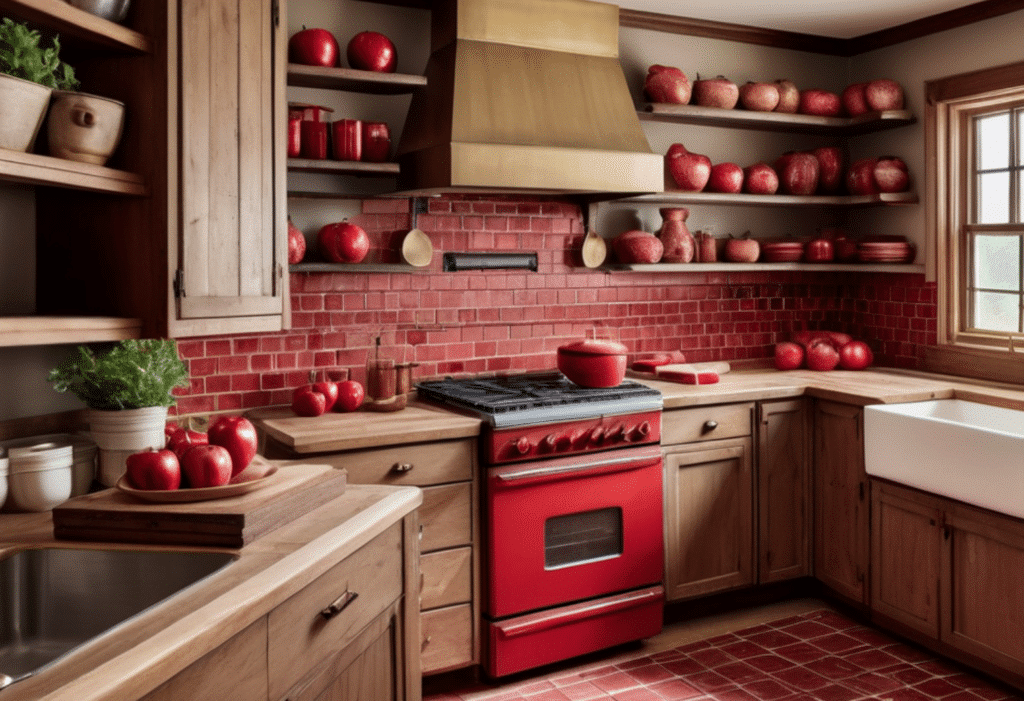 red kitchen backsplash decor farmhouse aesthetic