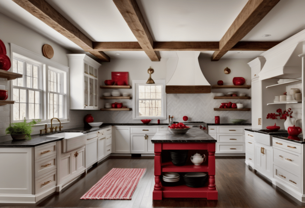 red kitchen decor farmhouse island aesthetic