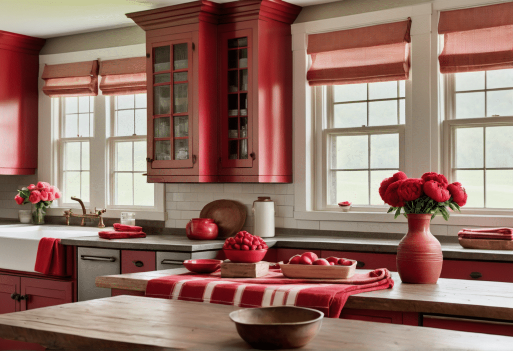 red kitchen cabinets decor farmhouse aesthetic