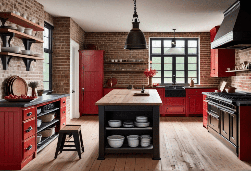 red kitchen decor farmhouse aesthetic