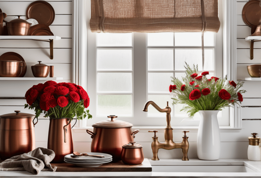 red kitchen decor copper farmhouse aesthetic