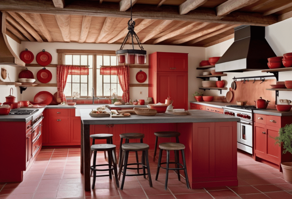 red kitchen decor red cabinets farmhouse aesthetic