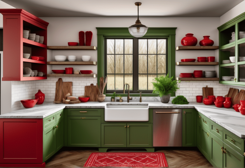 red and green kitchen decor farmhouse aesthetic