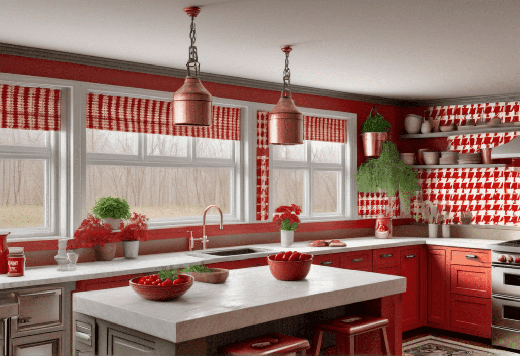 gingham red kitchen decor farmhouse aesthetic