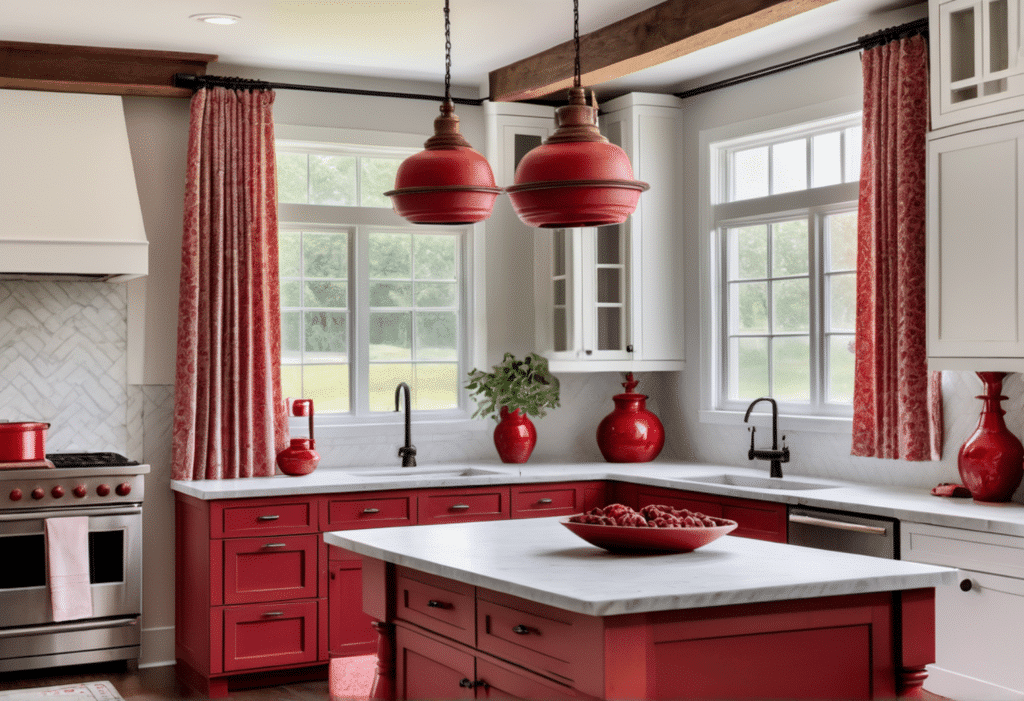 red kitchen decor farmhouse lighting aesthetic