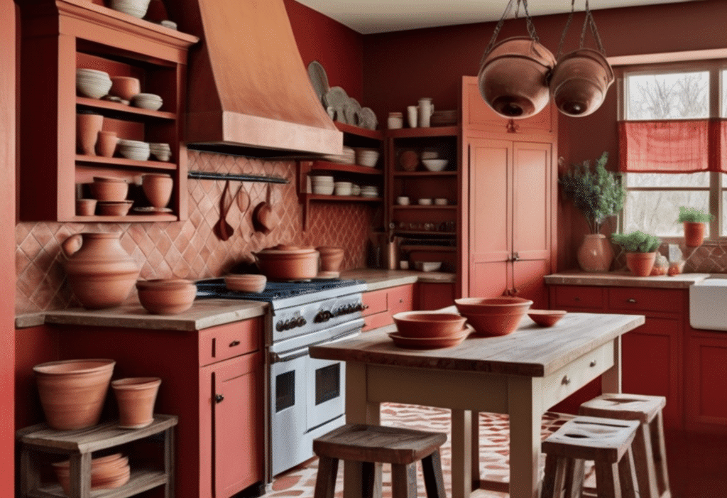 red and copper kitchen decor farmhouse aesthetic