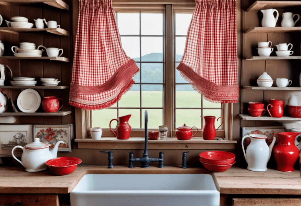 gingham red kitchen decor farmhouse aesthetic