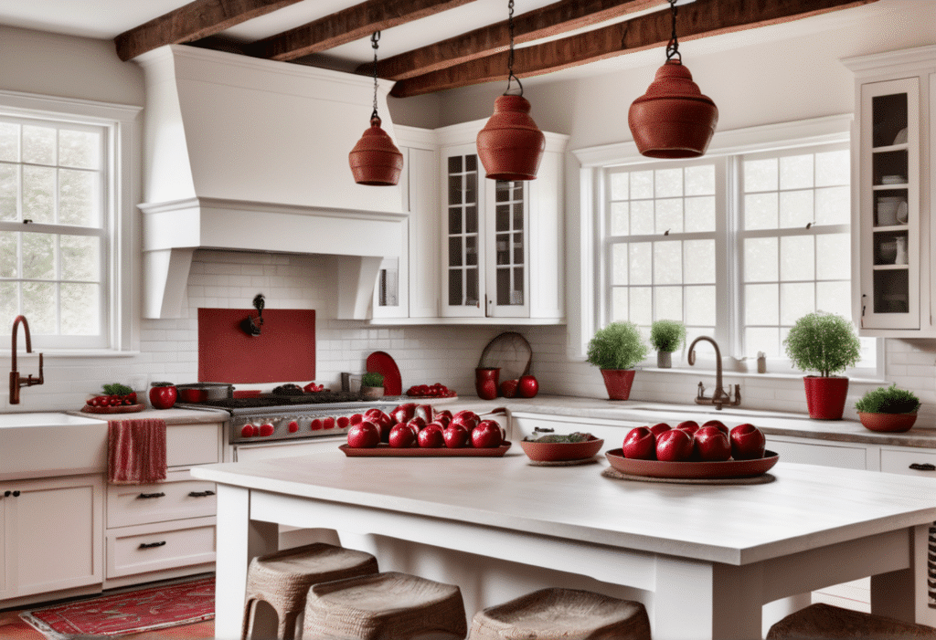 red kitchen decor farmhouse backsplash aesthetic