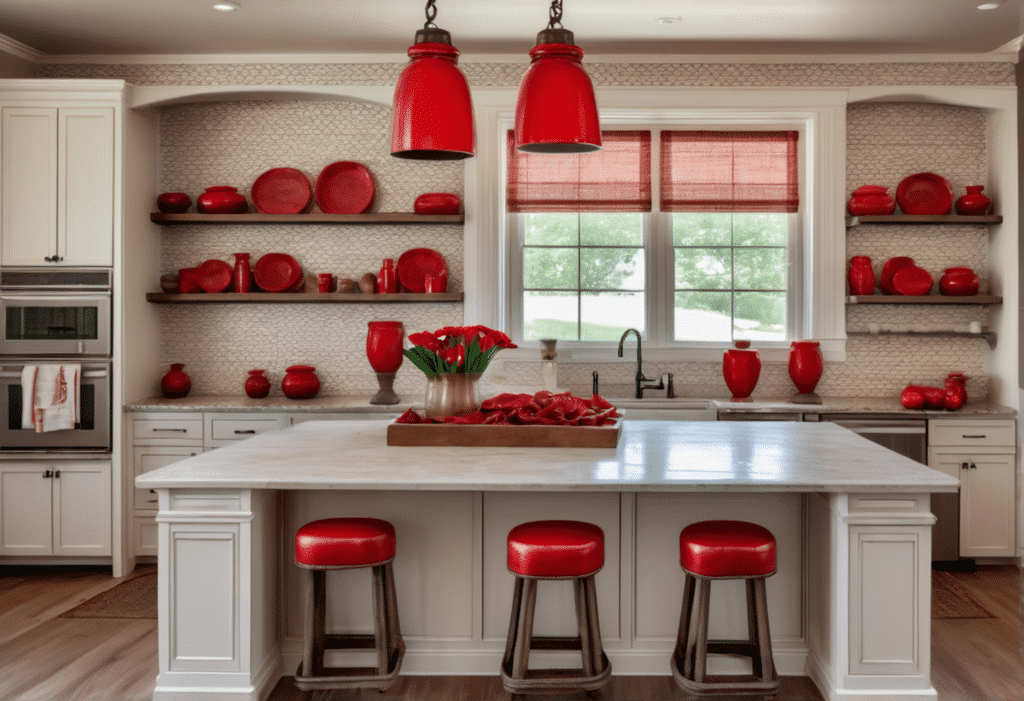 red kitchen decor farmhouse lighting aesthetic