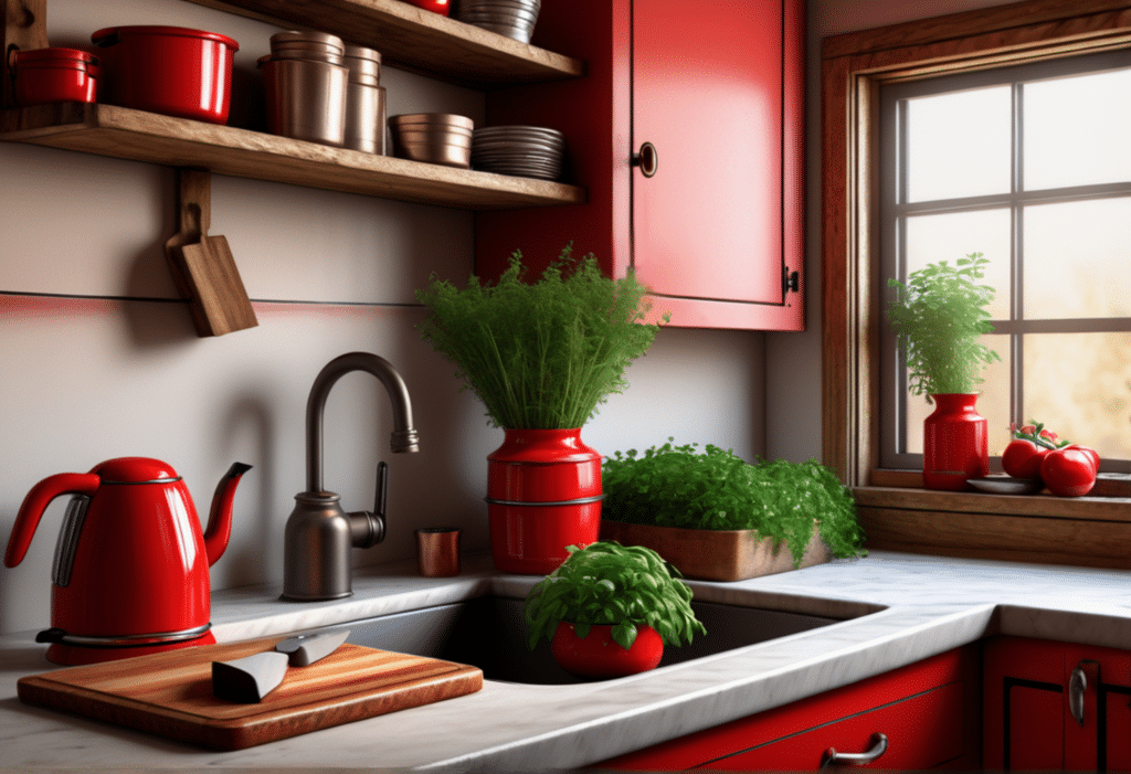 red kitchen cabinets decor farmhouse aesthetic