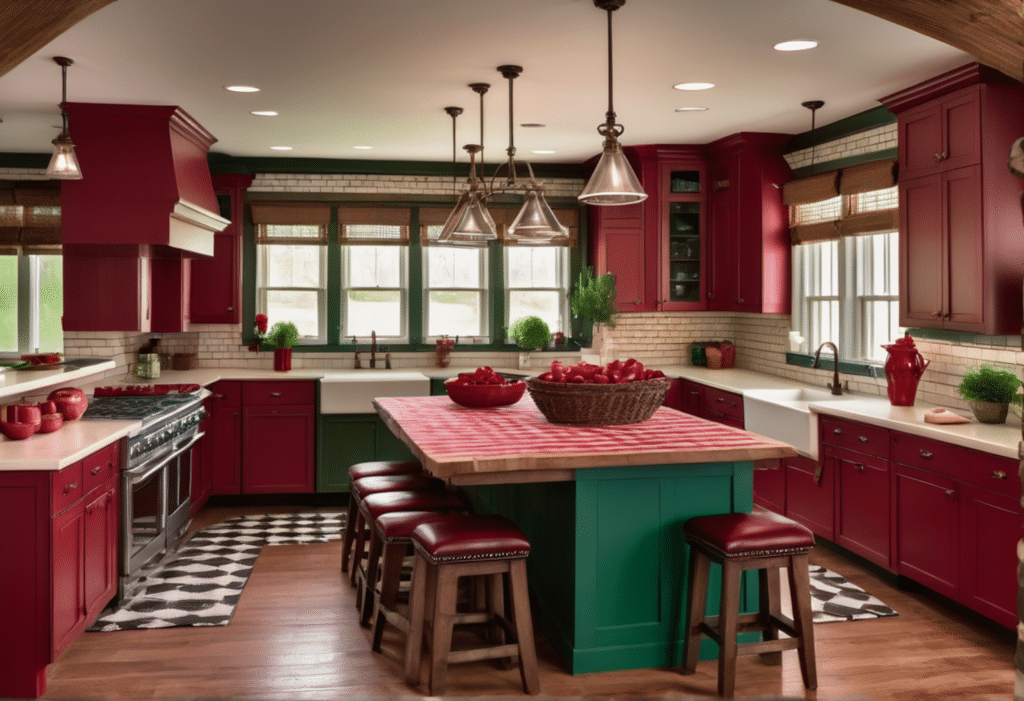 red and green kitchen decor farmhouse aesthetic