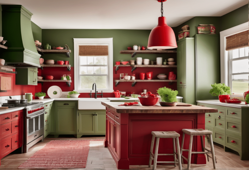 red and green kitchen decor farmhouse aesthetic