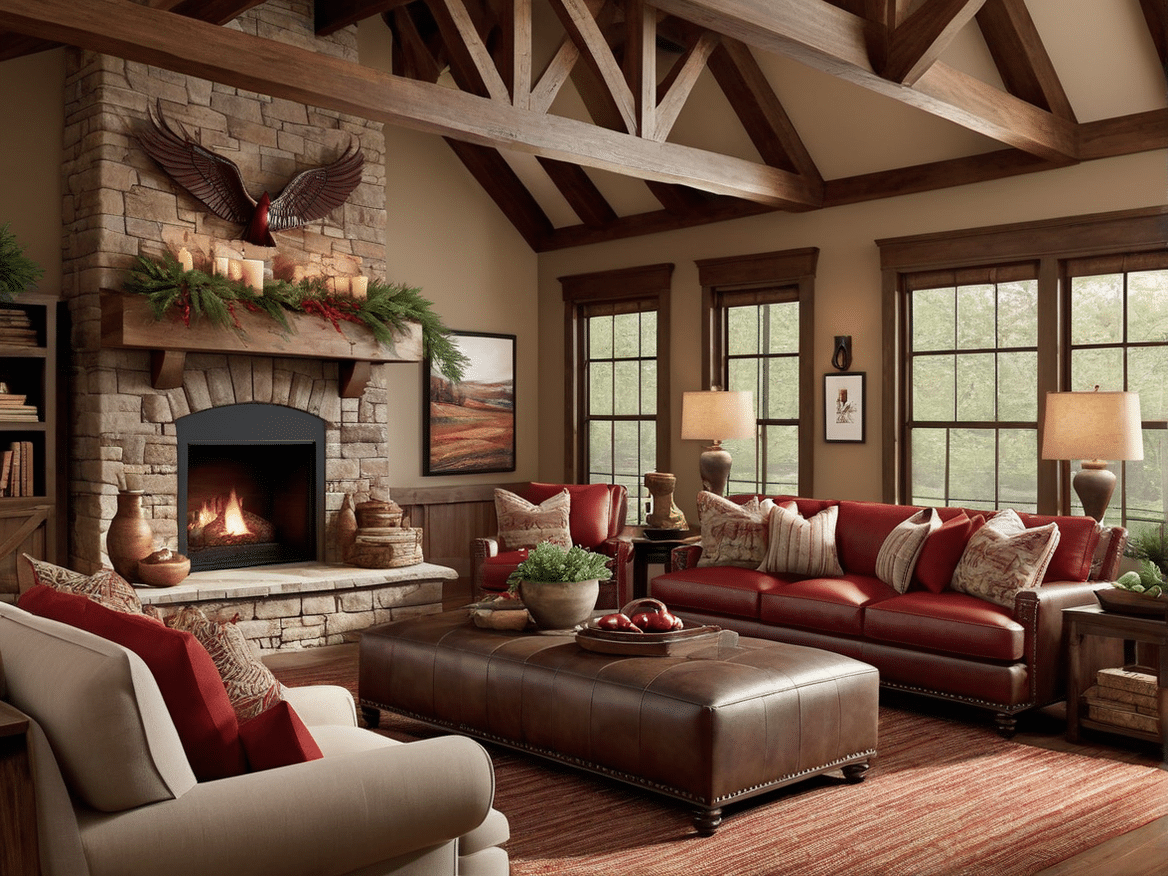 Rustic Home Decor Living Room Red Accents