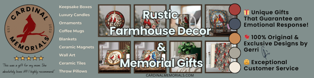 Cardinal Memorials Rustic Farmhouse Style and Cottagecore Home Decor Memorial Gifts