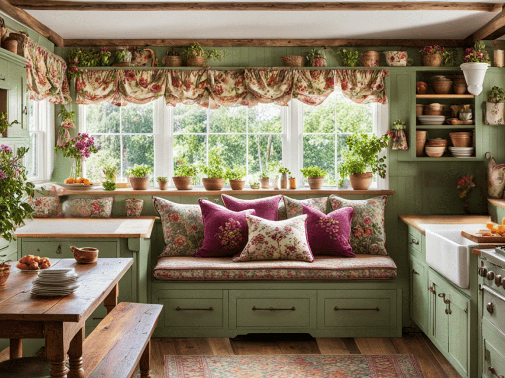 country kitchen design with rustic farmhouse and cottagecore granny chic aesthetic