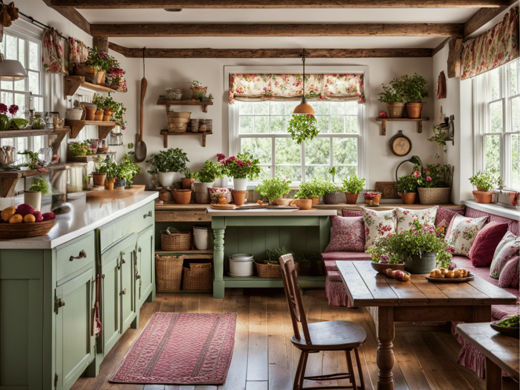 country kitchen design - cottage core and granny chic aesthetic decor