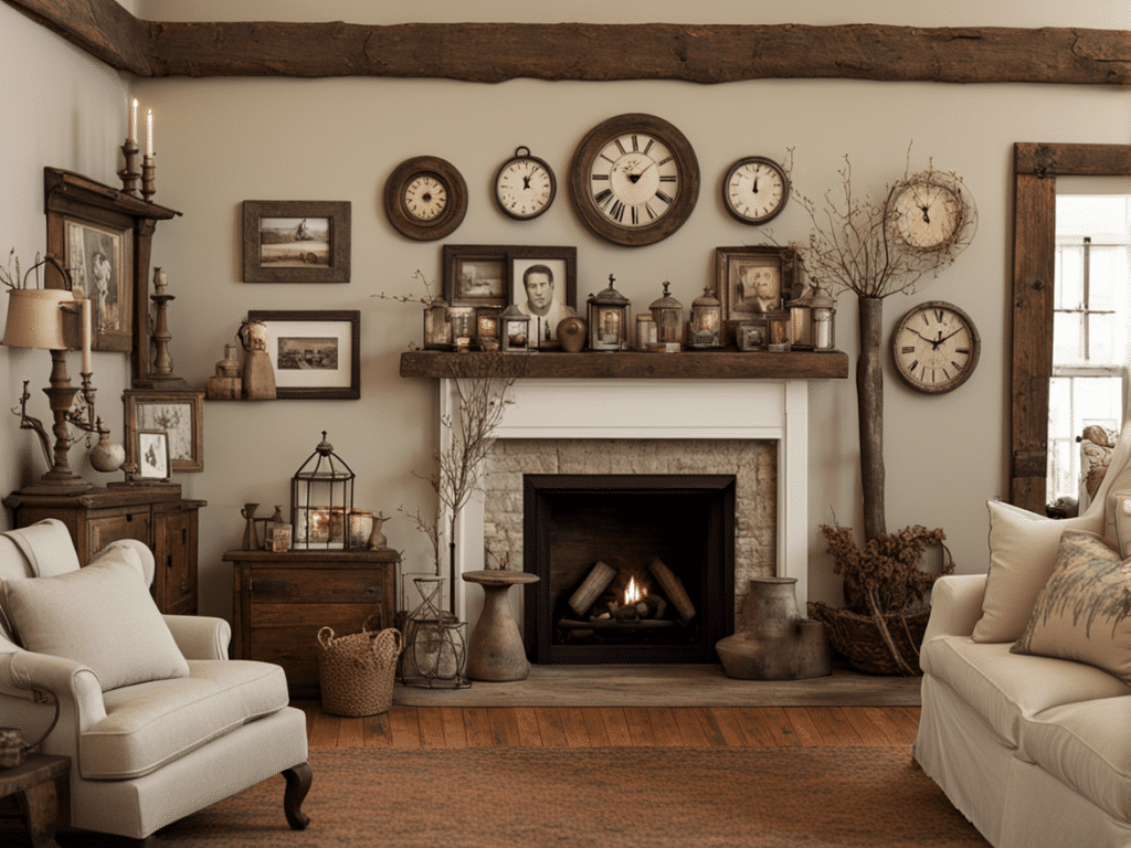 farmhouse living room decor fireplace mantle