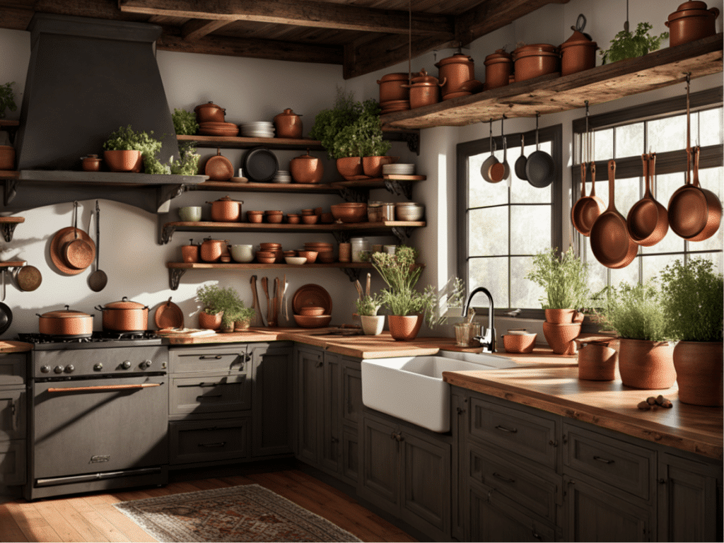 creative ways to use open shelves in a farmhouse kitchen