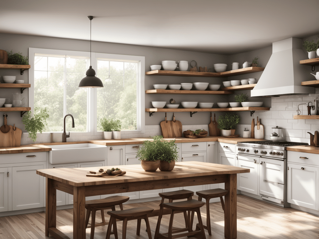 creative ways to use open shelves in a farmhouse kitchen