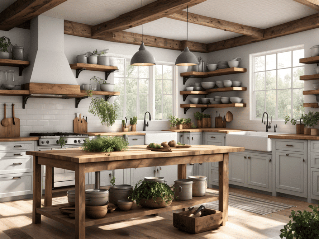 creative ways to use open shelves in a farmhouse kitchen