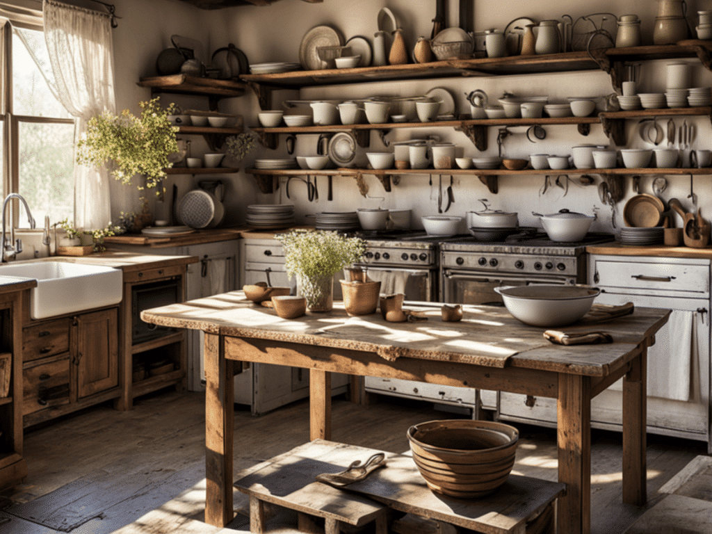 creative ways to use open shelves in a farmhouse kitchen