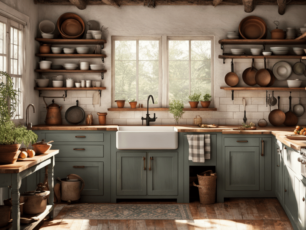 creative ways to use open shelves in a farmhouse kitchen