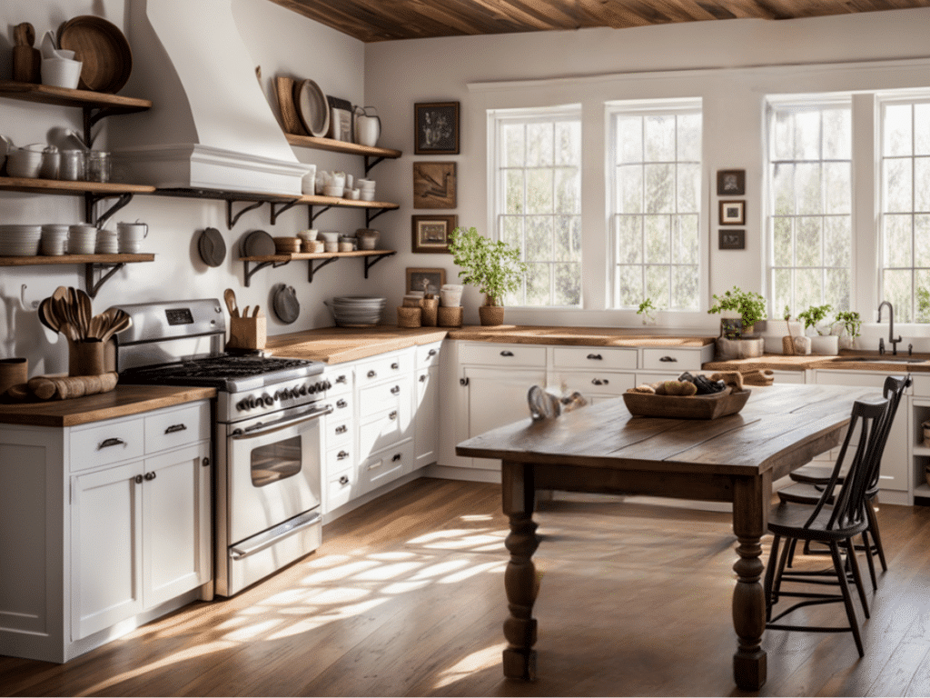 creative ways to use open shelves in a farmhouse kitchen