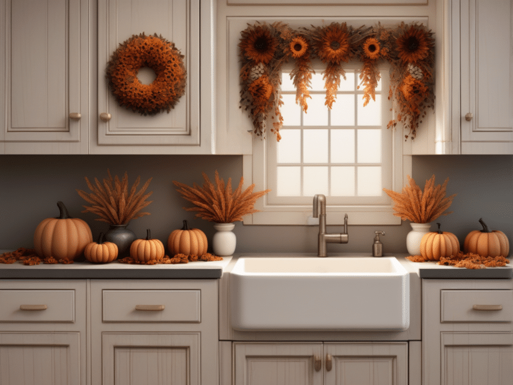 fall wreath ideas - decorate your kitchen cabinets