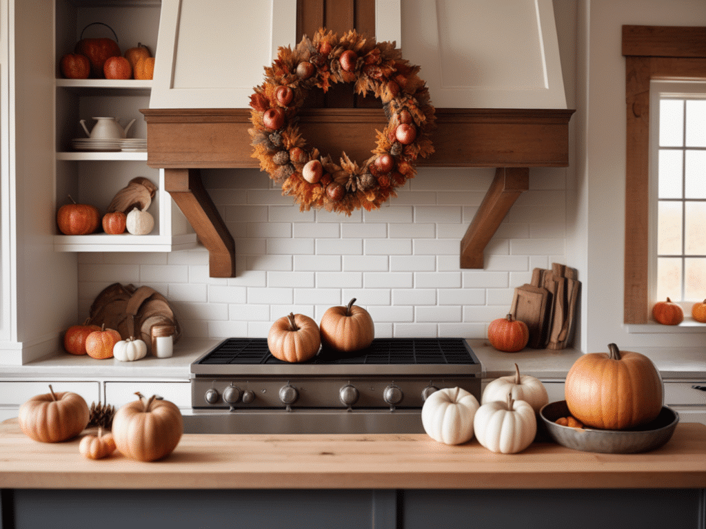 fall wreath ideas - hang a wreath on the range hood