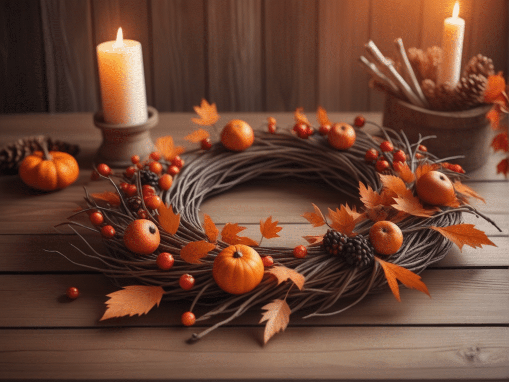 fall wreath ideas - lay a fall wreath flat and use as a table centerpiece