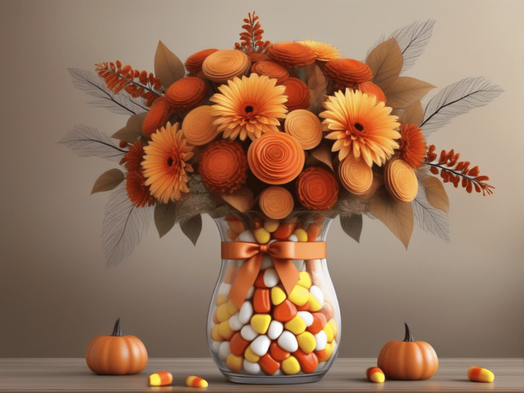 farmhouse fall centerpiece ideas - candy corn bouquet - whimsical