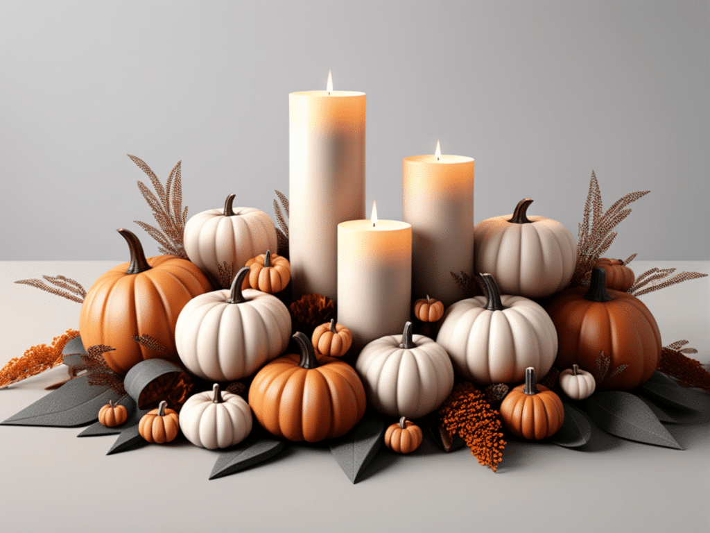 farmhouse fall centerpiece ideas - geometric shapes with candles