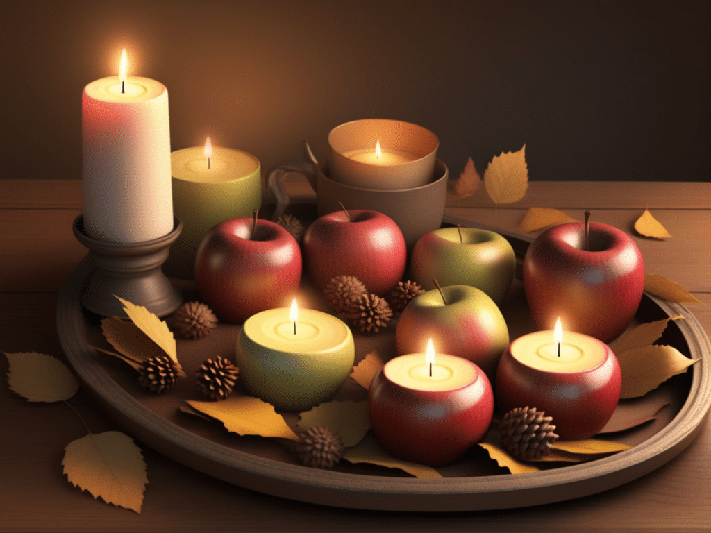 farmhouse fall centerpiece ideas - apple candle holders