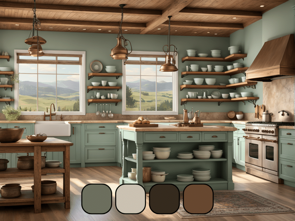 farmhouse kitchen color palettes sage green and neutrals