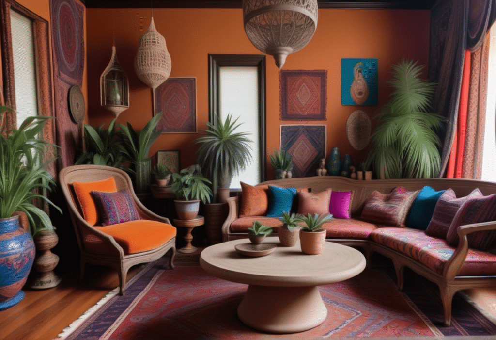 Maximalist boho home decor aesthetic living room pictures