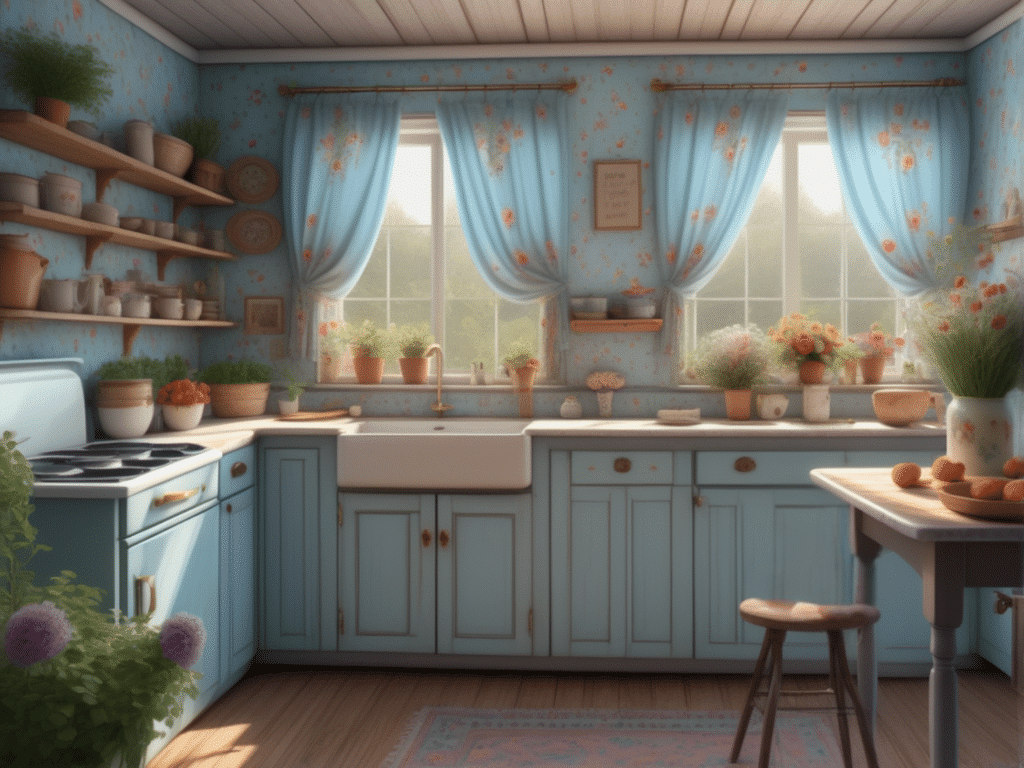 blue kitchen granny chic cottagecore aesthetic style