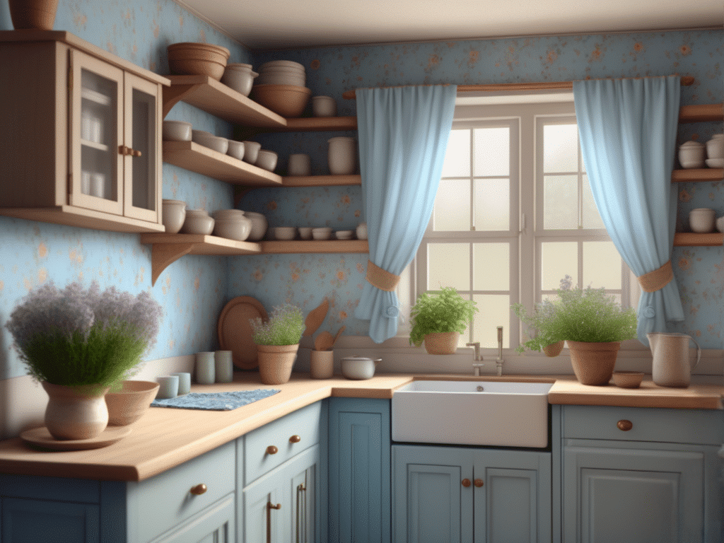 blue kitchen granny chic cottagecore aesthetic style