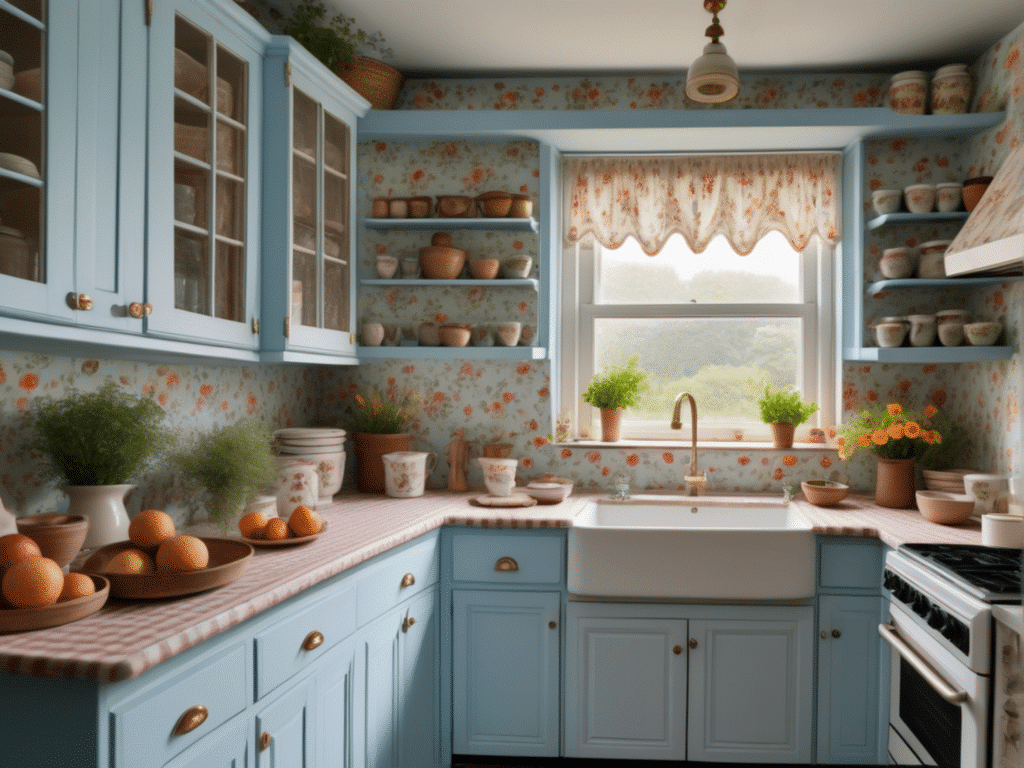 blue kitchen granny chic cottagecore aesthetic style