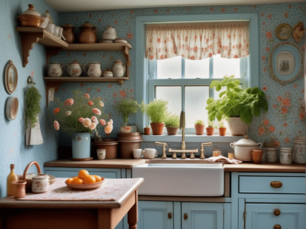 blue kitchen granny chic cottagecore aesthetic style