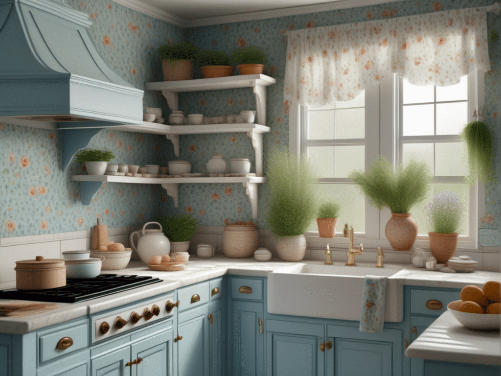 blue kitchen granny chic cottagecore aesthetic style