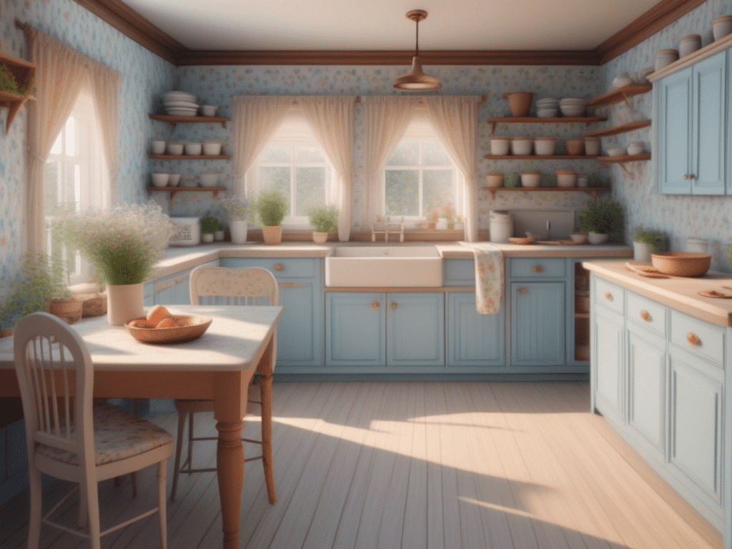 blue kitchen granny chic cottagecore aesthetic style