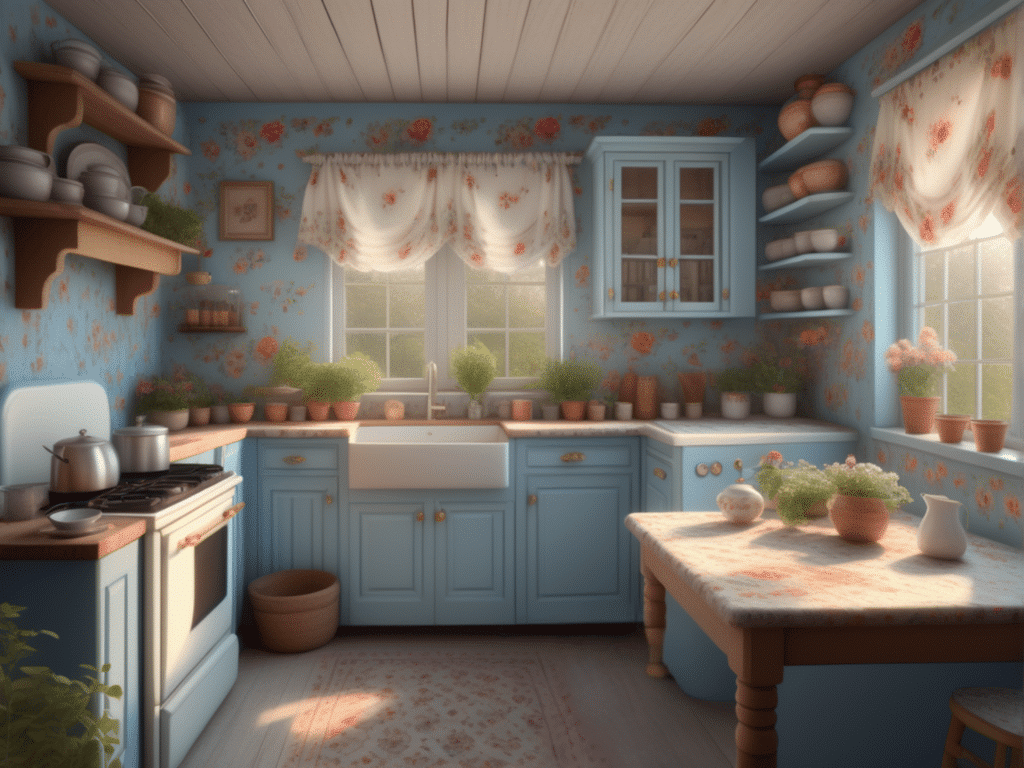 blue kitchen granny chic cottagecore aesthetic style