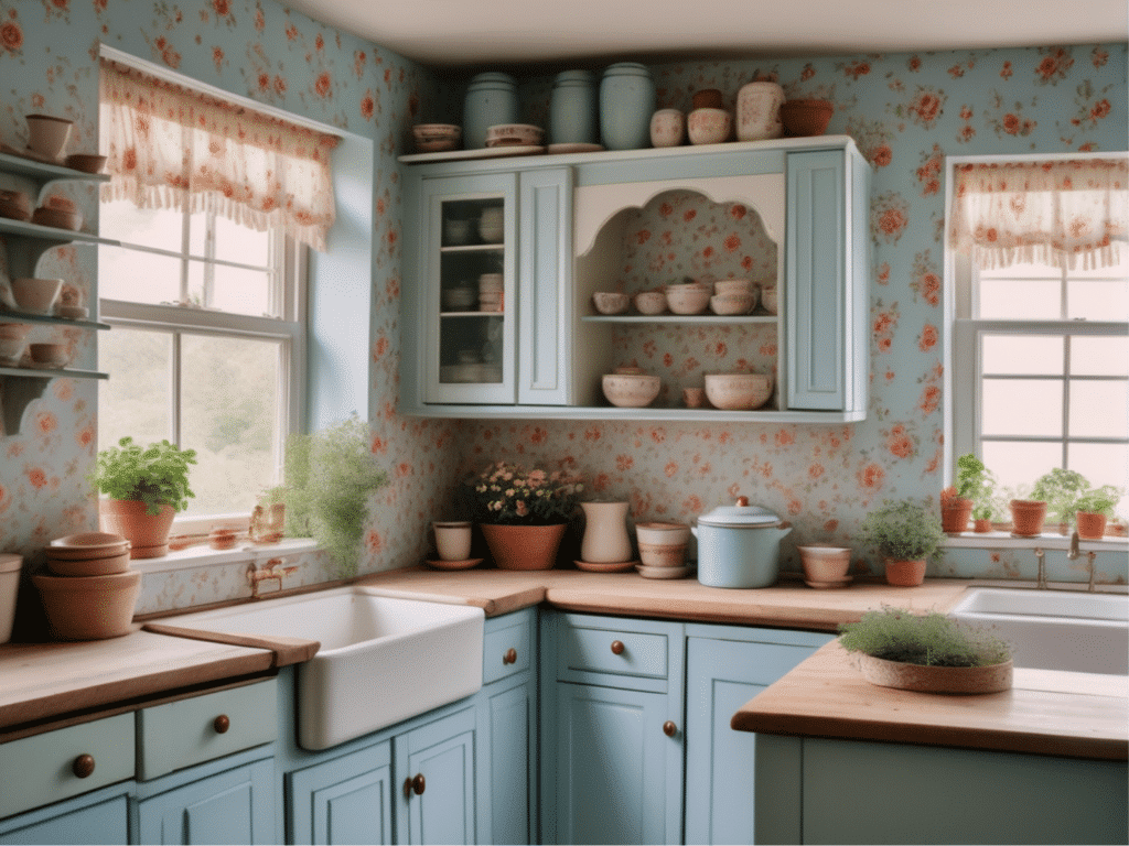 blue kitchen granny chic cottagecore aesthetic style